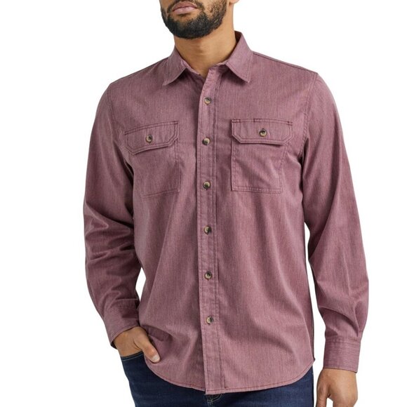 Wrangler Relaxed Fit Long Sleeve Woven Shirt Rum Raisin Heather Size XL - Picture 1 of 7